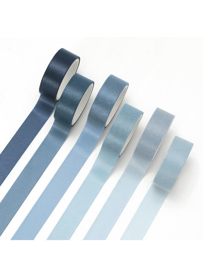 وولاين مجموعة من 6 لفات من شريط واشي الأزرق، 6 ألوان متدرجة، شريط لاصق بلون سادة، شريط زخرفي للحرف اليدوية ودفتر القصاصات والمجلات ومستلزمات تغليف الهدايا، بطول 60 قدمًا - Image 1