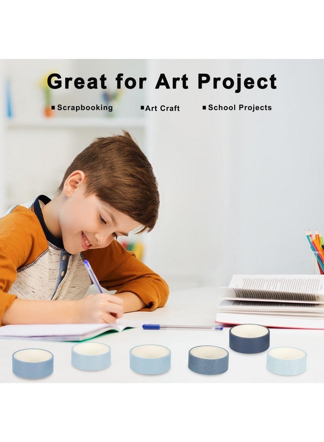 وولاين مجموعة من 6 لفات من شريط واشي الأزرق، 6 ألوان متدرجة، شريط لاصق بلون سادة، شريط زخرفي للحرف اليدوية ودفتر القصاصات والمجلات ومستلزمات تغليف الهدايا، بطول 60 قدمًا - Image 3