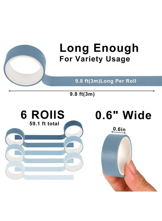 وولاين مجموعة من 6 لفات من شريط واشي الأزرق، 6 ألوان متدرجة، شريط لاصق بلون سادة، شريط زخرفي للحرف اليدوية ودفتر القصاصات والمجلات ومستلزمات تغليف الهدايا، بطول 60 قدمًا - Image 2