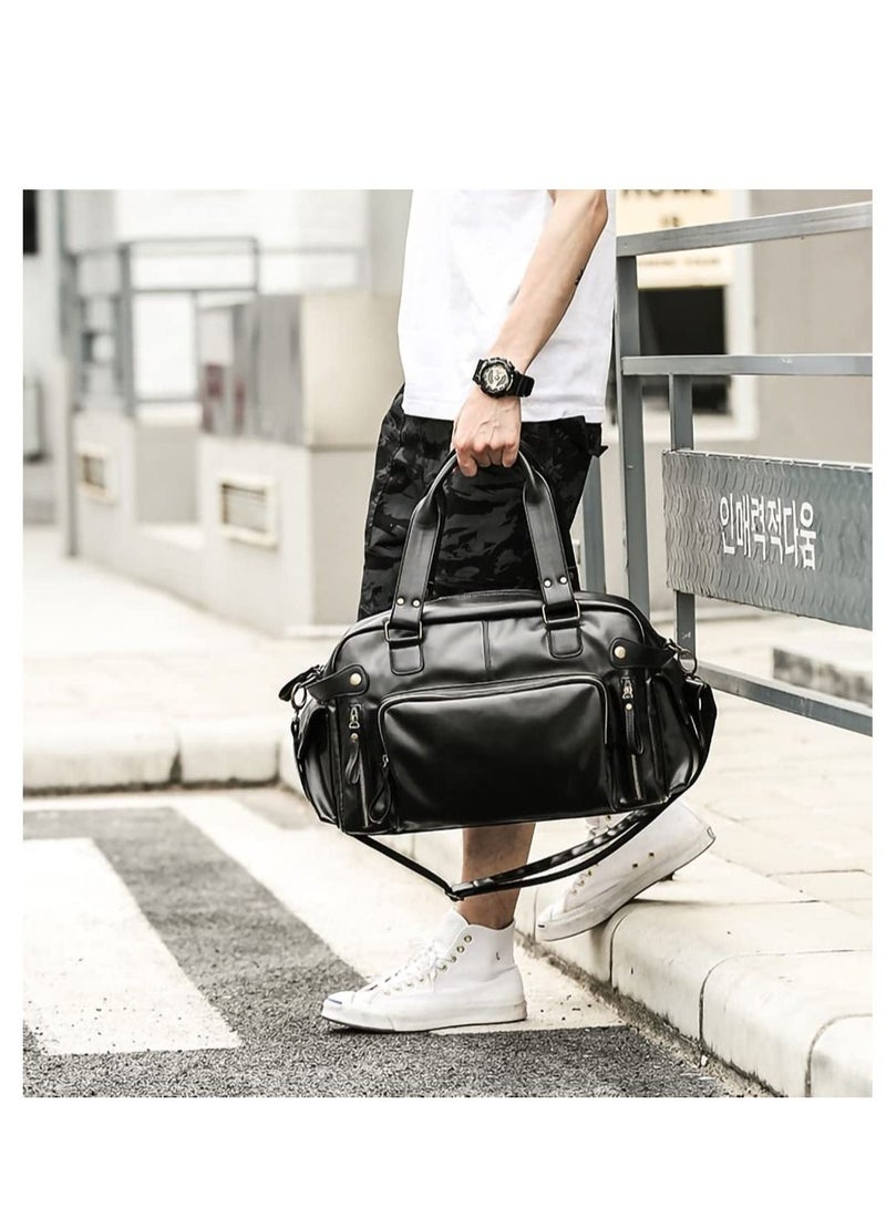 KASTWAVE Leather Duffel Bag Full Grain Leather Travel Bag Weekend Bag Gym - Image 2