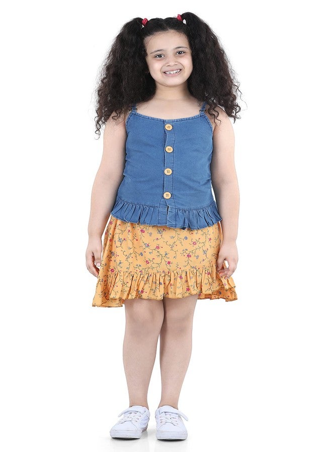 Adiva Girls Sleeveless Top & Skirt Set (Yellow, 12-18 Months) - Image 1