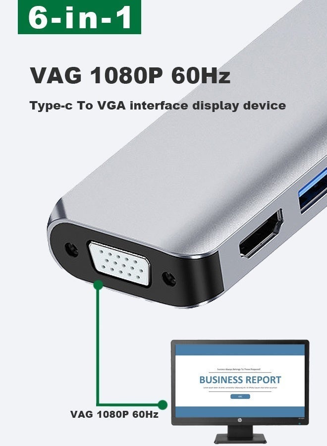 6-in-1 Type-C Hub with 100W PD, 4K HDMI & VGA, USB 3.0 5Gbps – Compatible with MacBook, iPad, Samsung and Laptops - Image 4