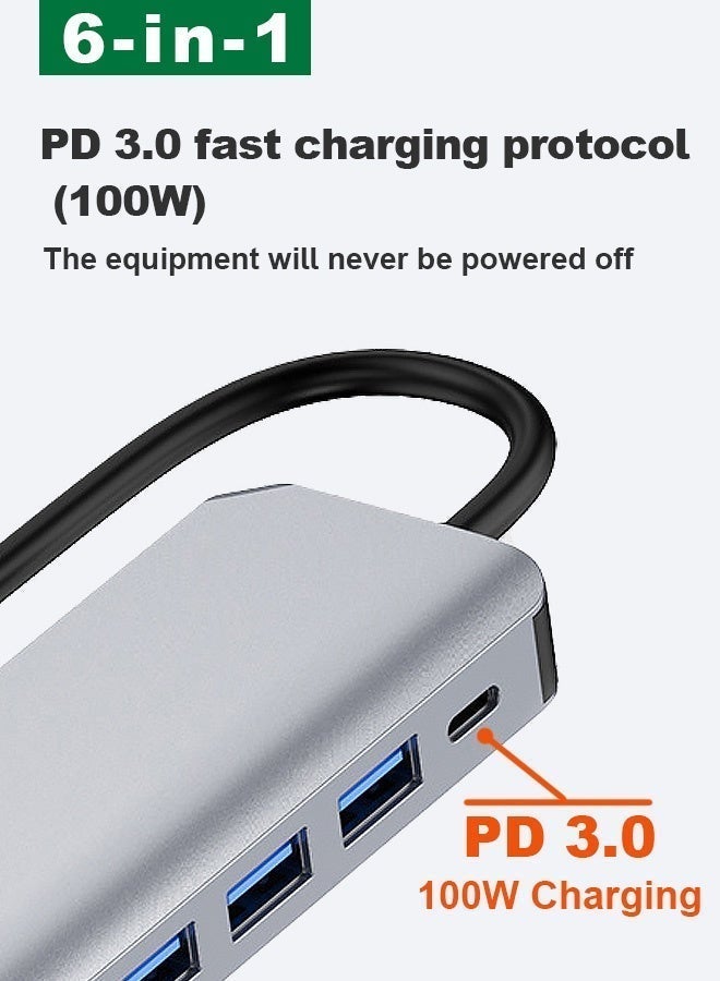 6-in-1 Type-C Hub with 100W PD, 4K HDMI & VGA, USB 3.0 5Gbps – Compatible with MacBook, iPad, Samsung and Laptops - Image 3