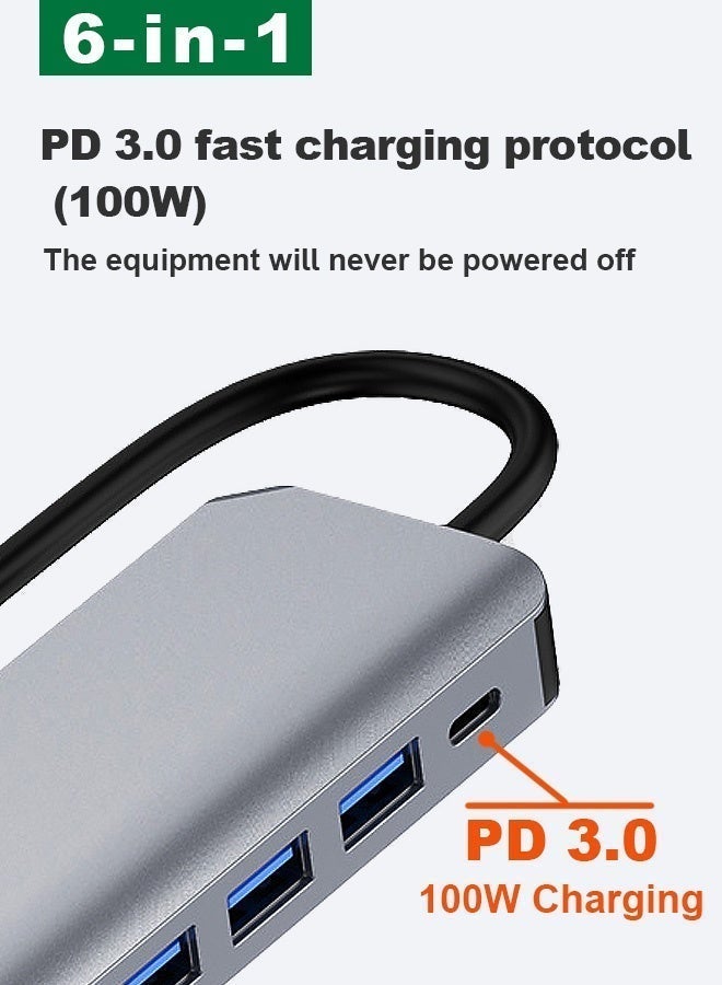 موزع 6 في 1 من النوع C مع 100 واط PD، 4K HDMI وVGA، USB 3.0 5Gbps - متوافق مع أجهزة MacBook وiPad وSamsung وأجهزة الكمبيوتر المحمولة - Image 4