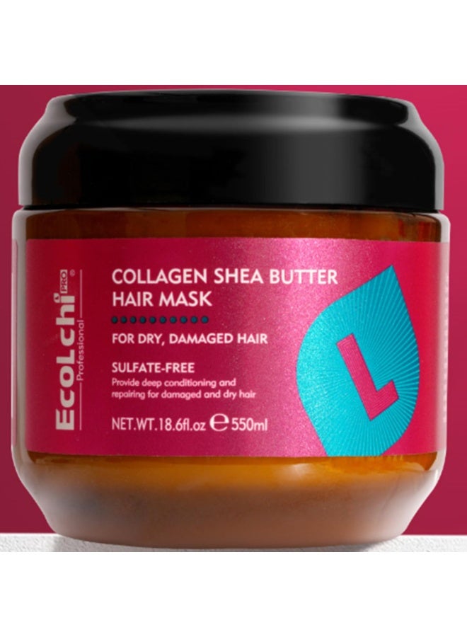 Ecolchi Collagen Hair Mask Deep Repair Conditioning Collagen Shea Butter Hair Treatment for Dry and Damaged Hair All Hair Types 18.6 oz 550ml - Image 1