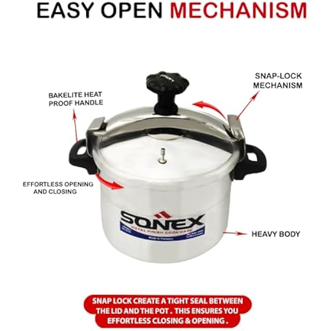 SONEX Classic 11L Pressure Cooker  HighGrade Aluminium Advanced Safety Valve Metal Finish Fast  Even Cooking Dishwasher Safe - Image 5