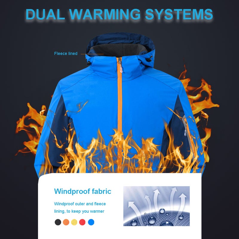 Men Women Winter Waterproof Coat Hooded Thick Windproof Breathable Warm Hiking Cycling Outdoor Raincoat - Image 4