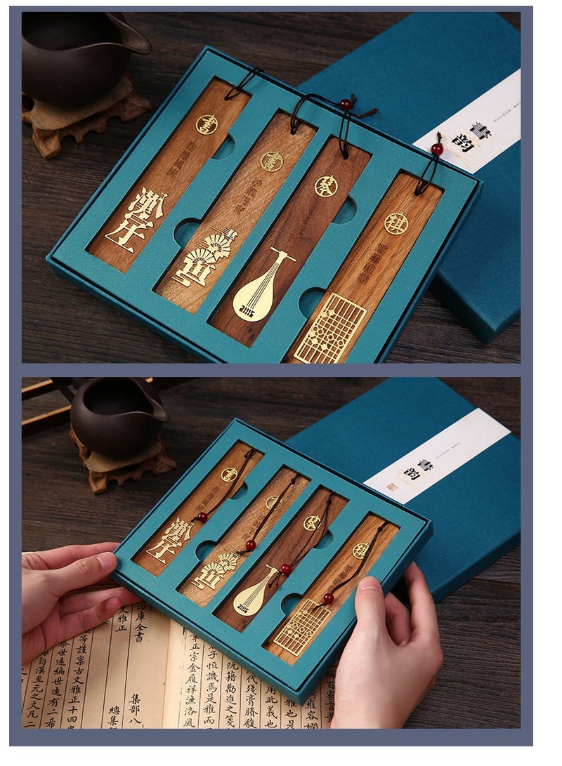 general Chinese style national trend musical instrument painting and calligraphy wooden bookmarks classical classic festival creative high-end gift set - four-piece gift box set - Image 1