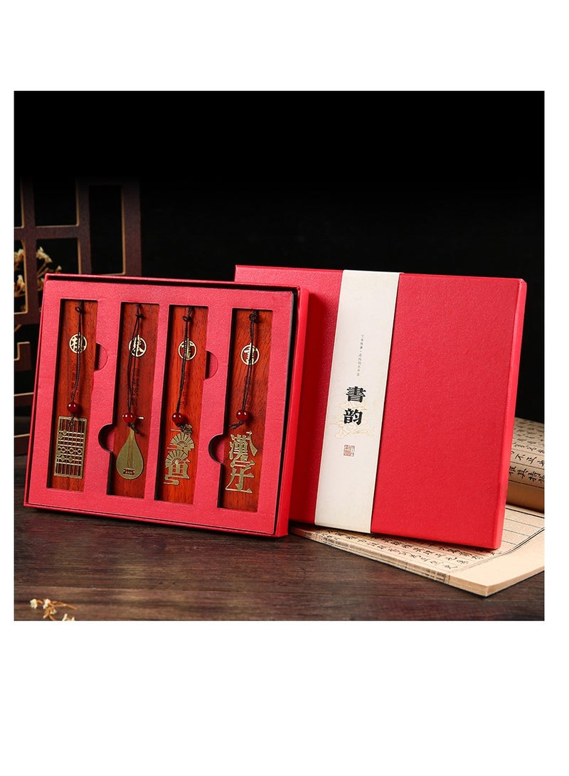 general Chinese style national trend musical instrument painting and calligraphy wooden bookmarks classical classic festival creative high-end gift set - four-piece gift box set - Image 2