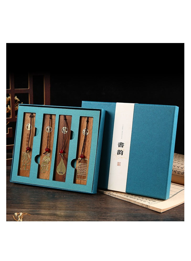 general Chinese style national trend musical instrument painting and calligraphy wooden bookmarks classical classic festival creative high-end gift set - four-piece gift box set - Image 3