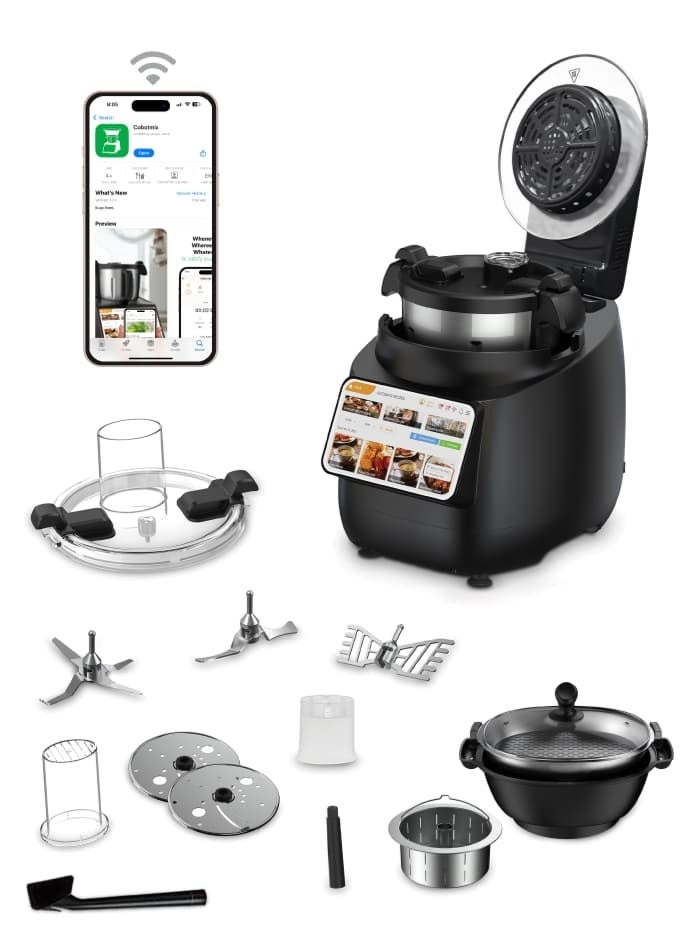 برفكت طباخ كهربائي وبخار 5 لتر، طباخ كهربائي متعدد الوظائف غير لاصق، طباخ كومبو روبوت ومقلاة هوائية، مقلاة، طهي ما يصل إلى 3 أطباق في وقت واحد، 1250 وات CK-5037، أسود - Image 1