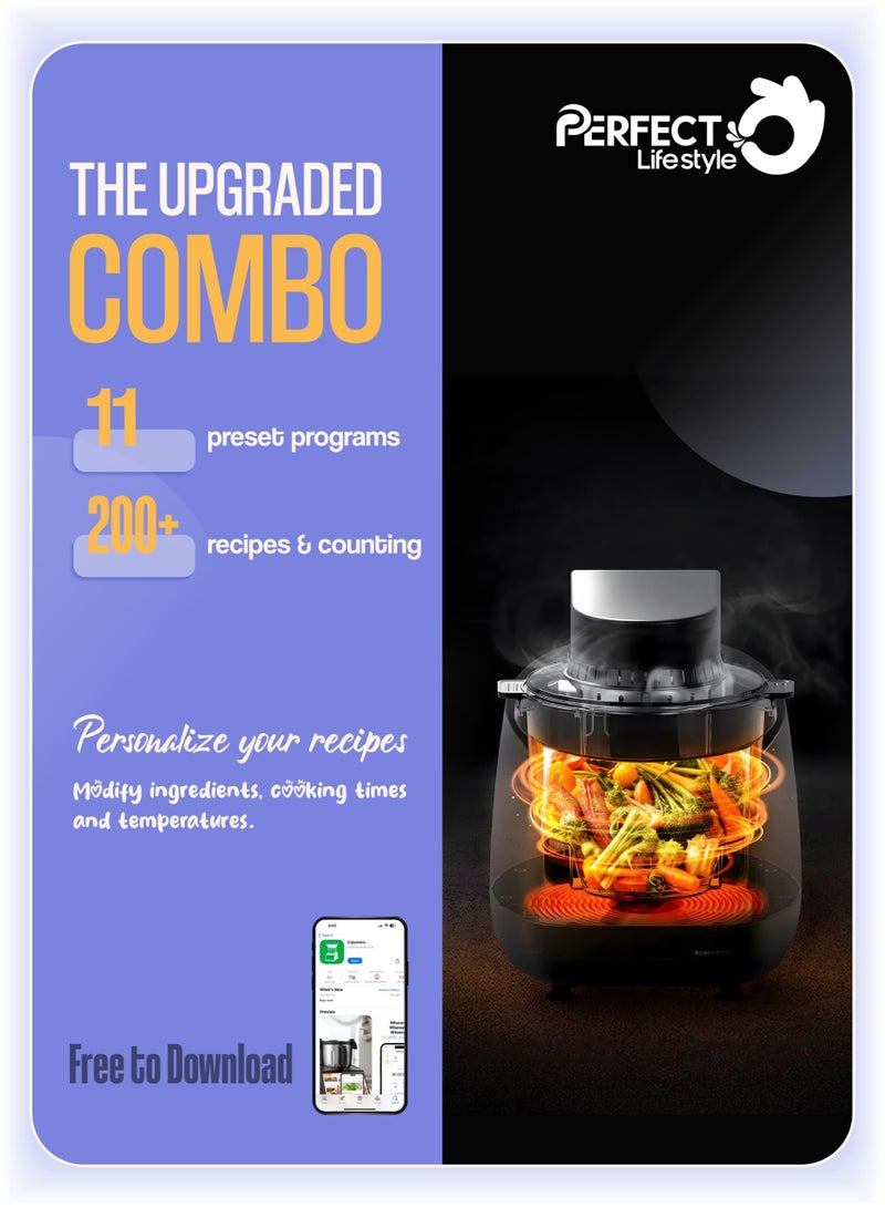 برفكت طباخ كهربائي وبخار 5 لتر، طباخ كهربائي متعدد الوظائف غير لاصق، طباخ كومبو روبوت ومقلاة هوائية، مقلاة، طهي ما يصل إلى 3 أطباق في وقت واحد، 1250 وات CK-5037، أسود - Image 5