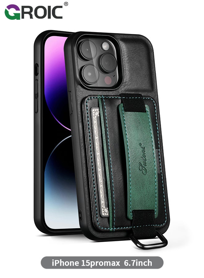 GROIC Design for iPhone 15 Pro Max Phone Case with Adjustable Wrist Strap Kickstand Protective Cover,Card Slot Slim Shockproof Phone Shell  for iPhone 15 Pro Max 6.7 inch - Image 1