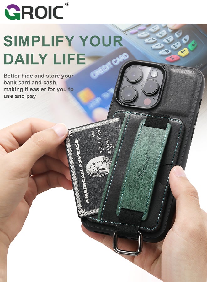 GROIC Design for iPhone 15 Pro Max Phone Case with Adjustable Wrist Strap Kickstand Protective Cover,Card Slot Slim Shockproof Phone Shell  for iPhone 15 Pro Max 6.7 inch - Image 4