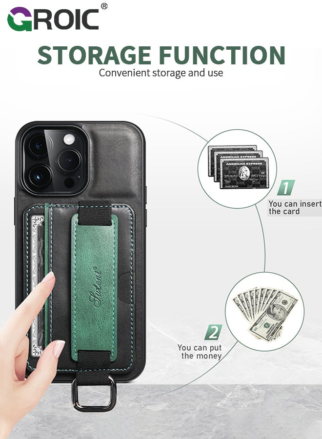 GROIC Design for iPhone 15 Pro Max Phone Case with Adjustable Wrist Strap Kickstand Protective Cover,Card Slot Slim Shockproof Phone Shell  for iPhone 15 Pro Max 6.7 inch - Image 2