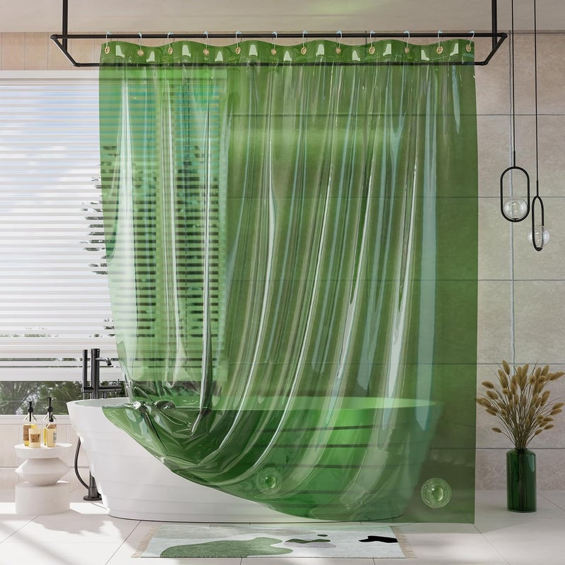 AmazerBath 100% EVA Clear Pine Green Heavy Duty Shower Curtain Liner, 72x72 with Weighted Stones and Rustproof Grommets - Image 1