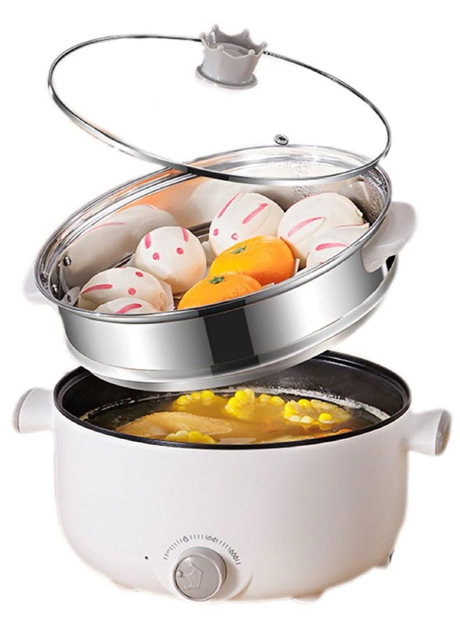 XiuWoo 3.5L Electric Hot Pot with steamer basket, Nonstick Electric pot Dual Power Temperature Control, for Shabu, Noodles, Sauté, Suitable for dormitories, office, camping, home, white  - Image 1