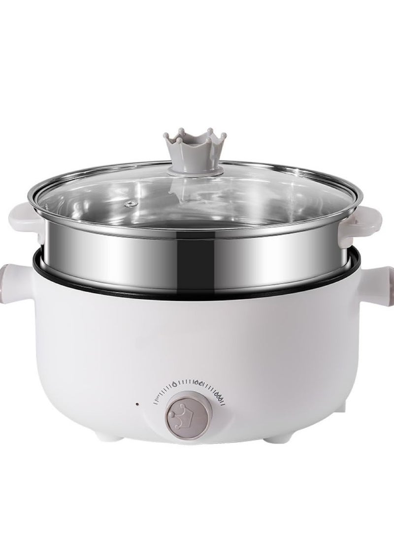 XiuWoo 3.5L Electric Hot Pot with steamer basket, Nonstick Electric pot Dual Power Temperature Control, for Shabu, Noodles, Sauté, Suitable for dormitories, office, camping, home, white  - Image 2