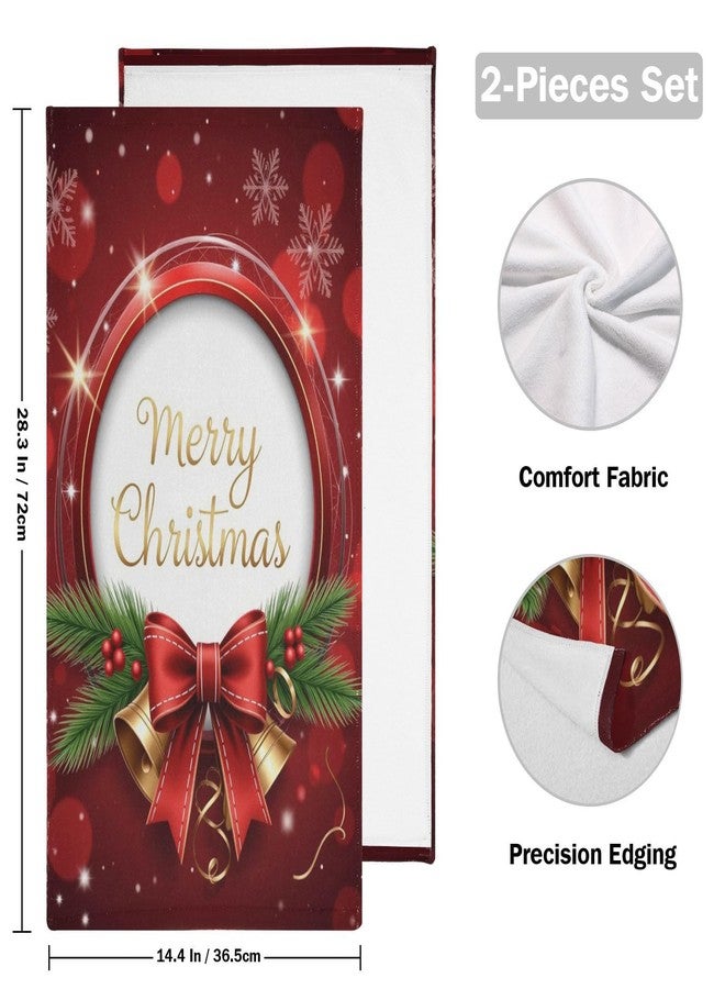 Pfrewn Christmas Bells Bow Hand Towel Set of 2 Red Snowflakes Golden Glitter Bathroom Towel 16x30 in Soft Absorbent Small Guest Towels Hanging Kitchen Dish Towel Xmas Holiday Decor Gifts - Image 2