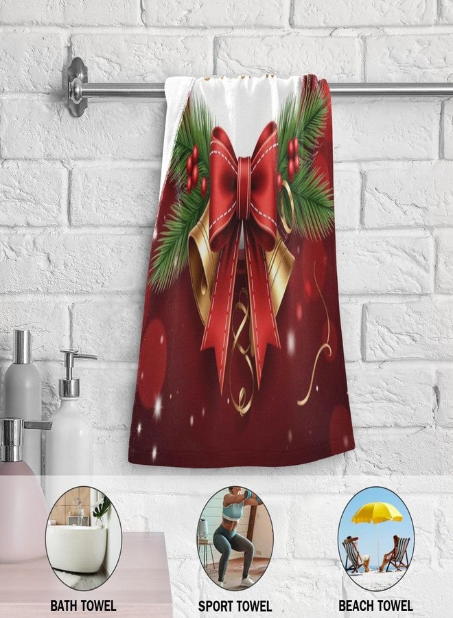 Pfrewn Christmas Bells Bow Hand Towel Set of 2 Red Snowflakes Golden Glitter Bathroom Towel 16x30 in Soft Absorbent Small Guest Towels Hanging Kitchen Dish Towel Xmas Holiday Decor Gifts - Image 3