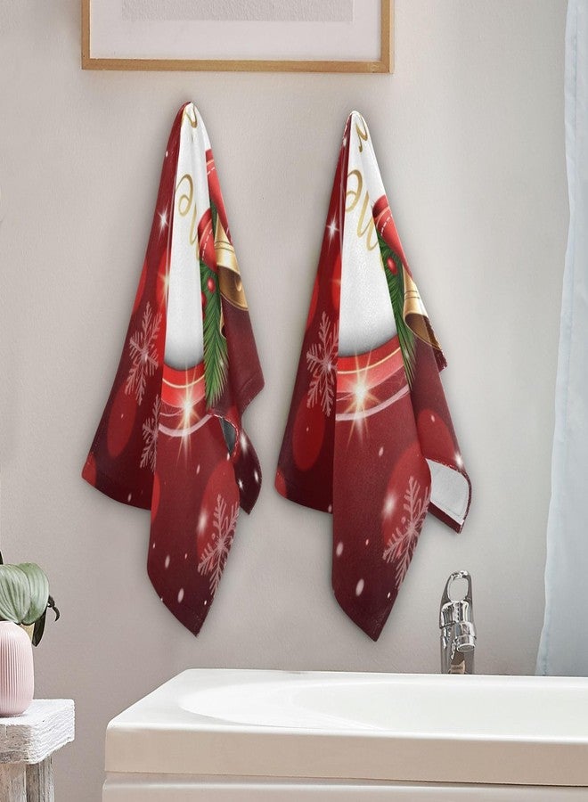 Pfrewn Christmas Bells Bow Hand Towel Set of 2 Red Snowflakes Golden Glitter Bathroom Towel 16x30 in Soft Absorbent Small Guest Towels Hanging Kitchen Dish Towel Xmas Holiday Decor Gifts - Image 5