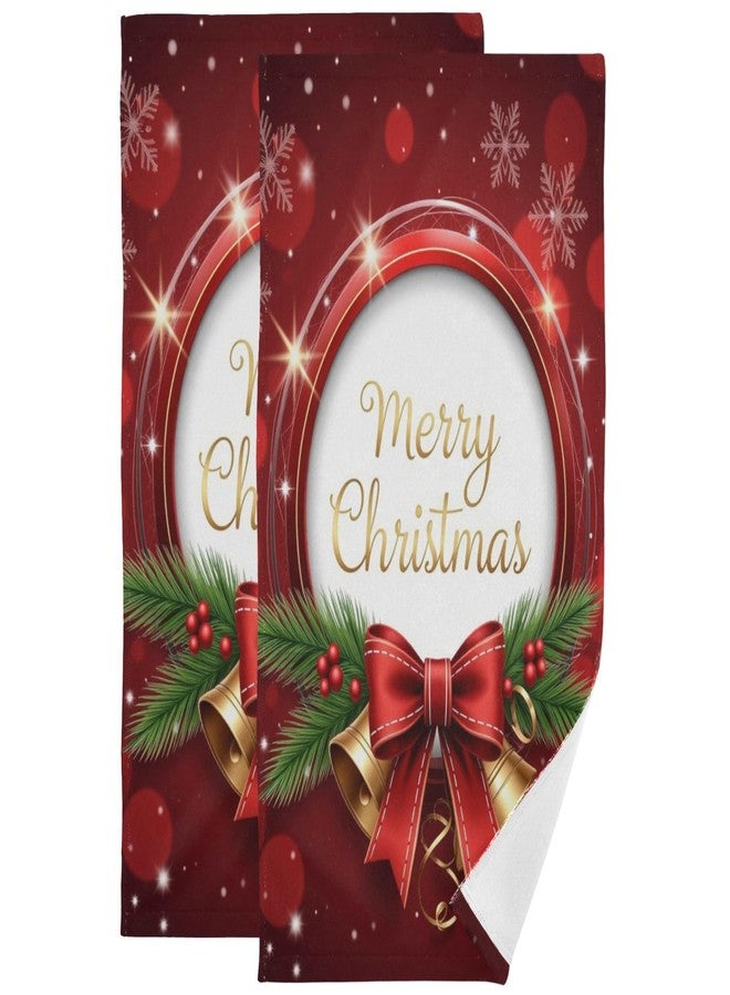 Pfrewn Christmas Bells Bow Hand Towel Set of 2 Red Snowflakes Golden Glitter Bathroom Towel 16x30 in Soft Absorbent Small Guest Towels Hanging Kitchen Dish Towel Xmas Holiday Decor Gifts - Image 1