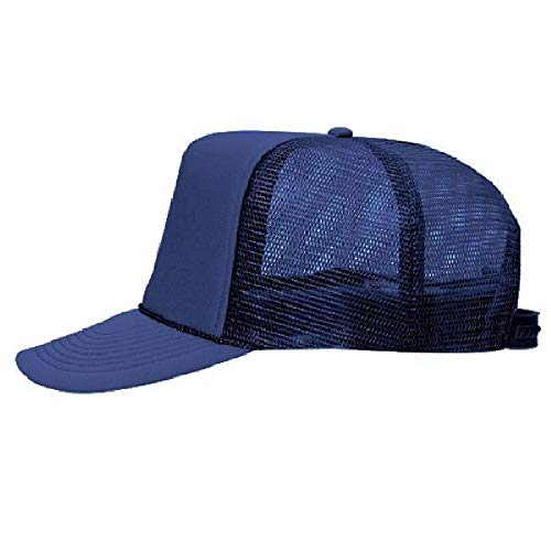 OTTO Polyester Foam Front 5 Panel High Crown Mesh Back Trucker Hat - Navy - Image 5