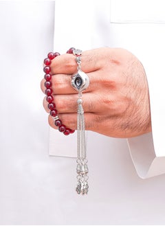 سبحتي  مسبحة معدنية و حجر Red chalcedony | الخرز 8 ملي -عدد الحرز 45  - Image 1