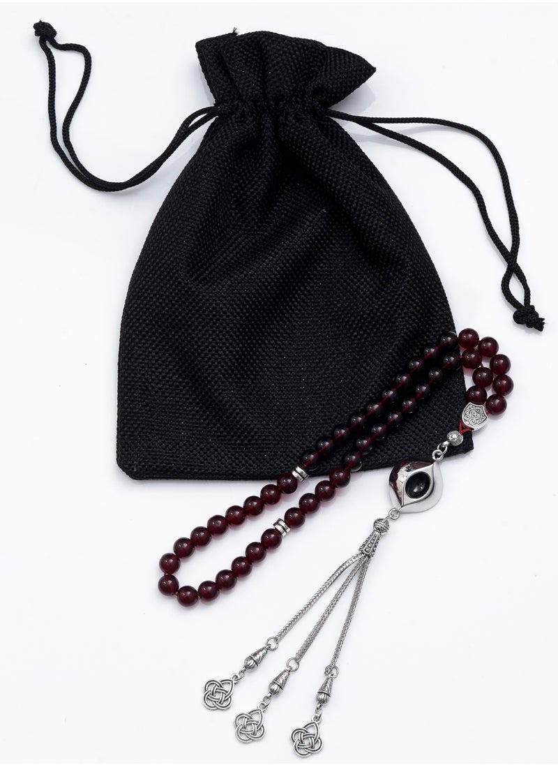Subhati Prayer Beads ( Misbah ) with metal Parts and Red chalcedony stone | 8 MM Beads - 45 Pcs  - Image 3