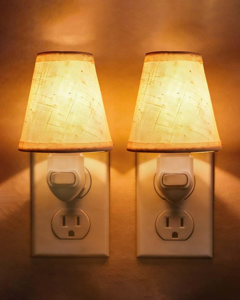 TobeBright 2-Pack Decorative Night Lights Plug into Wall,Vintage Night Light with Linen Shade & Replaceable Edison Bulb,2200K Warm White,Rotatable Plug,On/Off Switch, Perfect for Bathroom,Kitchen,Hallway - Image 1