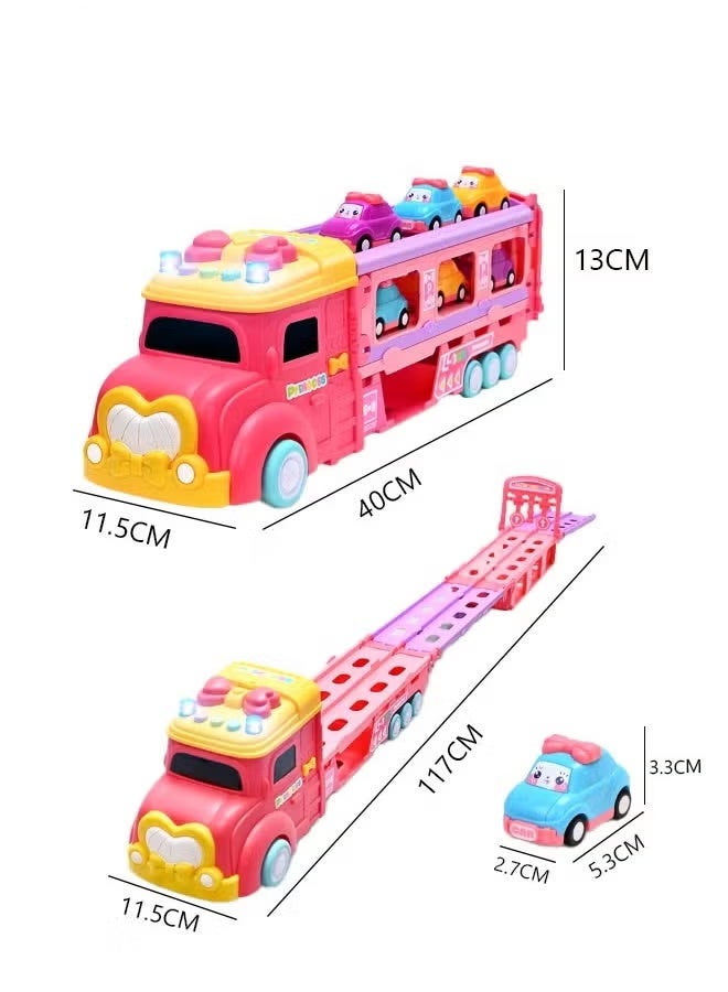 سيارة لعبة للأطفال، مجموعة سيارة لعبة، لعبة مزدوجة للوالدين والطفل، لعبة فتاة صغيرة قابلة للسحب للخلف، سيارة كرتونية، هدية تعليمية للأطفال من عمر 1 إلى 3 سنوات (وردي) - Image 2