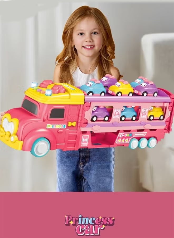 سيارة لعبة للأطفال، مجموعة سيارة لعبة، لعبة مزدوجة للوالدين والطفل، لعبة فتاة صغيرة قابلة للسحب للخلف، سيارة كرتونية، هدية تعليمية للأطفال من عمر 1 إلى 3 سنوات (وردي) - Image 3