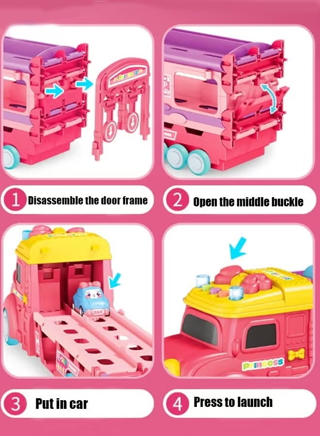 سيارة لعبة للأطفال، مجموعة سيارة لعبة، لعبة مزدوجة للوالدين والطفل، لعبة فتاة صغيرة قابلة للسحب للخلف، سيارة كرتونية، هدية تعليمية للأطفال من عمر 1 إلى 3 سنوات (وردي) - Image 4