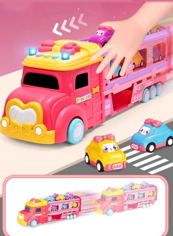 سيارة لعبة للأطفال، مجموعة سيارة لعبة، لعبة مزدوجة للوالدين والطفل، لعبة فتاة صغيرة قابلة للسحب للخلف، سيارة كرتونية، هدية تعليمية للأطفال من عمر 1 إلى 3 سنوات (وردي) - Image 5