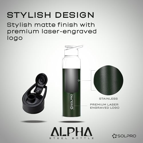 Solpro Alpha 1000mL Stainless Steel Bottle for Office,School,College,Travel,Gym,Yoga,Camping,Sports & Outdoor for Men,Women,Athletes,Kids,Children,Student, & Youth; Odor,Leak & BPA Free(Forest Green) - Image 4
