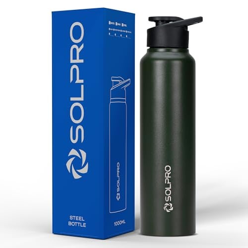 Solpro Alpha 1000mL Stainless Steel Bottle for Office,School,College,Travel,Gym,Yoga,Camping,Sports & Outdoor for Men,Women,Athletes,Kids,Children,Student, & Youth; Odor,Leak & BPA Free(Forest Green) - Image 1