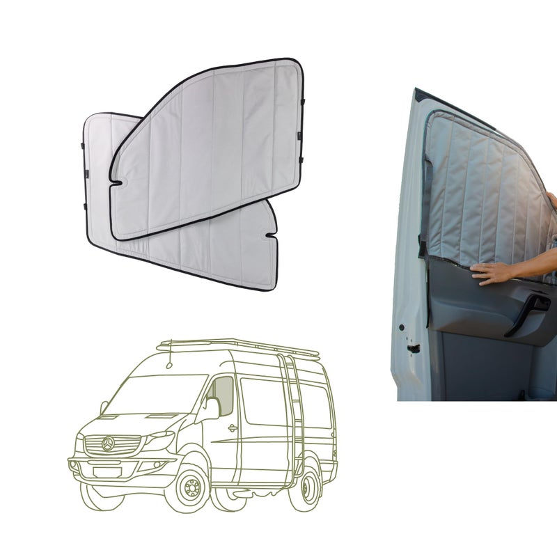 VanEssential Insulated Magnetic Blackout Front Door Window Covers Pair Designed for MercedesBenz VS30 Van Years 2019 to Current Cool Gray