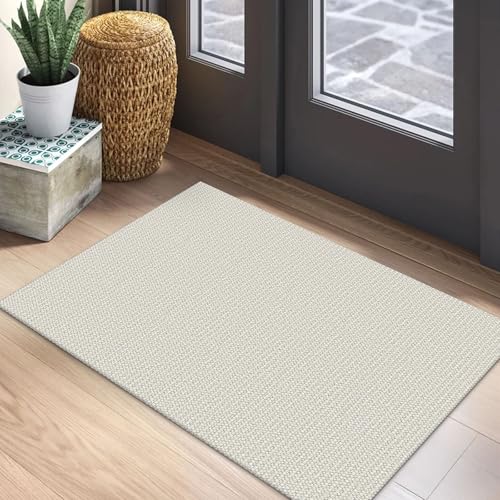 EARTHALL Woven Area Rug 2x3 Ft Washable Rugs for Entryway Braided Throw Rugs with Rubber Backing Door Mat Indoor Outdoor Entrance Small Cotton Woven Rug for Kitchen Foyer Front Door CreamGrayish - Image 1