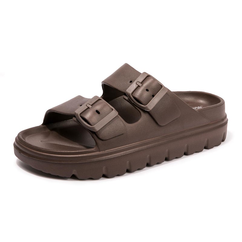 FUNKYMONKEY Women's Adjustable Double-Buckle Platform Sandalsâ€“Thick EVA Sole with Arch Support, Non-Slip & Lightweight Comfort for Vacation and Everyday Wear (8 M US, Brown/HDSPK) - Image 1