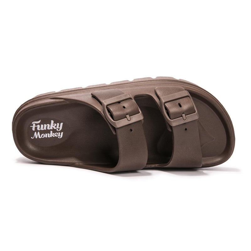 FUNKYMONKEY Women's Adjustable Double-Buckle Platform Sandalsâ€“Thick EVA Sole with Arch Support, Non-Slip & Lightweight Comfort for Vacation and Everyday Wear (8 M US, Brown/HDSPK) - Image 3