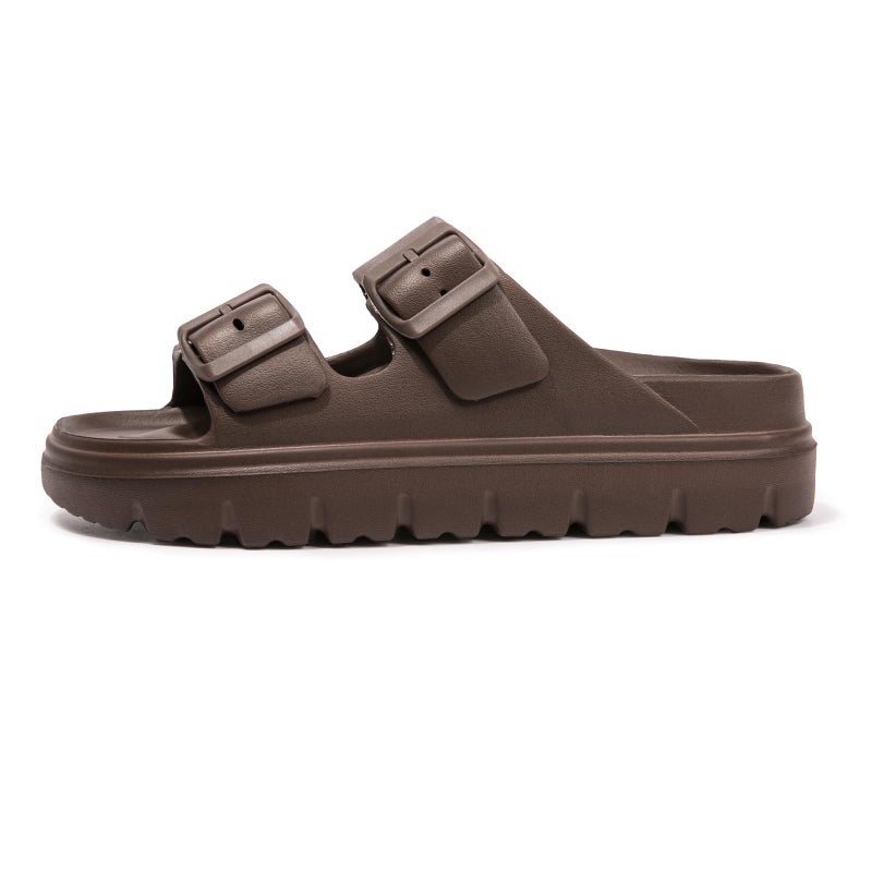 FUNKYMONKEY Women's Adjustable Double-Buckle Platform Sandalsâ€“Thick EVA Sole with Arch Support, Non-Slip & Lightweight Comfort for Vacation and Everyday Wear (8 M US, Brown/HDSPK) - Image 2