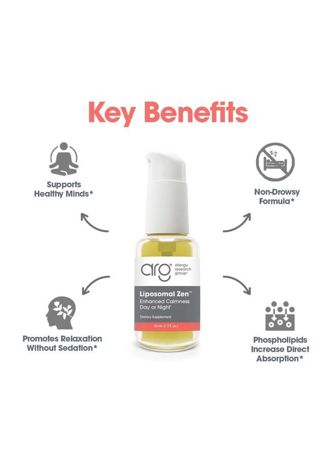 Allergy Research Group - Liposomal Zen - L-Theanine Liquid Supplement, GABA Calming Support, Sleep Liposomal, Day or Night, Sunflower Phospholipids, Fast-Acting Zen Formula - 1.7 Fl Oz - Image 1