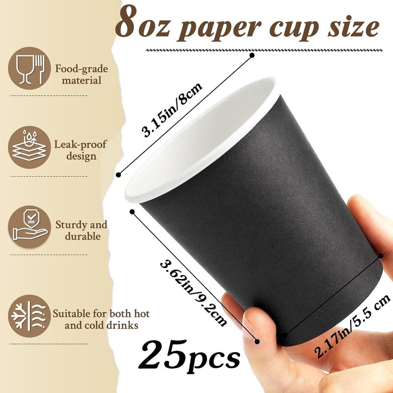 Nitlak 25 Pack 8oz Black Disposable Paper Coffee Cups, Hot Cup Coffee Cups, Paper Tea Cup, Party Beverage Cups, Hot/Cold Beverage Drinking Cup for Office, Party, Restaurant, Home. - Image 2