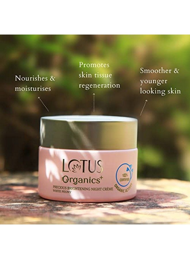 Lotus Organics+ Precious Brightening Night Cream ; For Dark Spots Blemishes & Pigmentation ; Night Moisturiser ; 50G  - Image 5