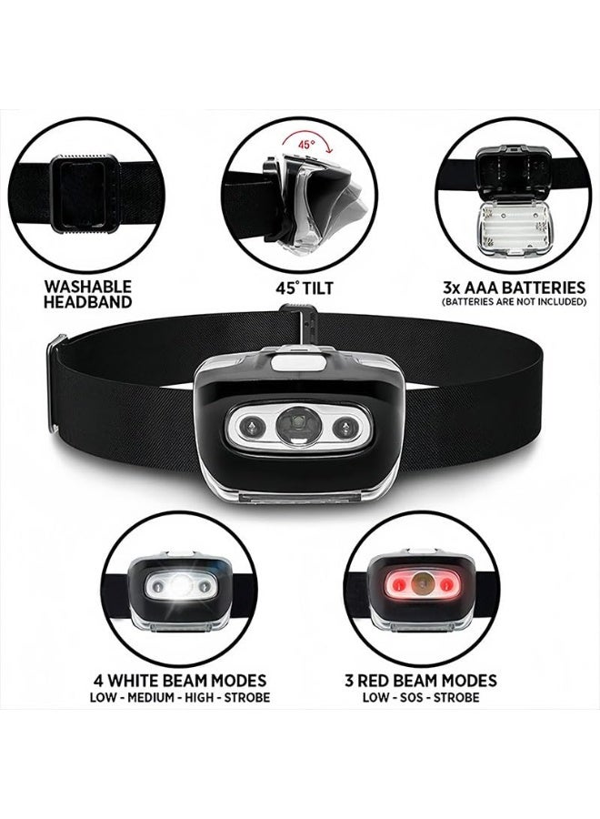 Headlamp for Men Women, Adjustable Head Lamps with 7 Light Modes and Pivotable Head, Waterproof Lightweight White & Red LED Light for Outdoor Fishing Camping Running Cycling, Battery Powered, Black - Image 2