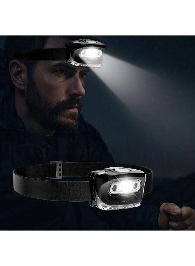 Headlamp for Men Women, Adjustable Head Lamps with 7 Light Modes and Pivotable Head, Waterproof Lightweight White & Red LED Light for Outdoor Fishing Camping Running Cycling, Battery Powered, Black - Image 1