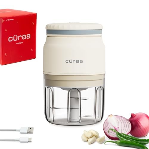 CÜRAA ChopLab Neo USB Vegetable Chopper for Kitchen Use | By Chef Sanjyot Keer | Mini Chopper for Kitchen with Stainless Steel Blades – 250ml (Beige) - Image 1