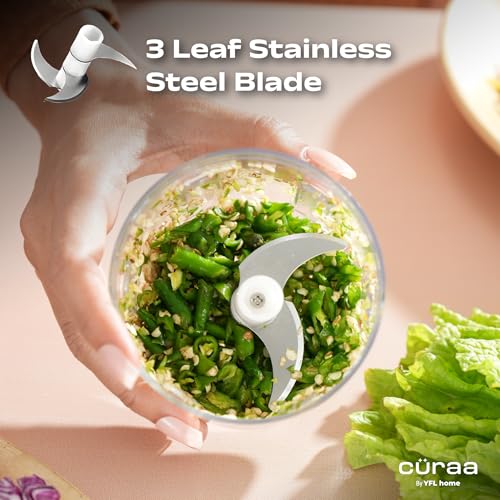 CÜRAA ChopLab Neo USB Vegetable Chopper for Kitchen Use | By Chef Sanjyot Keer | Mini Chopper for Kitchen with Stainless Steel Blades – 250ml (Beige) - Image 4