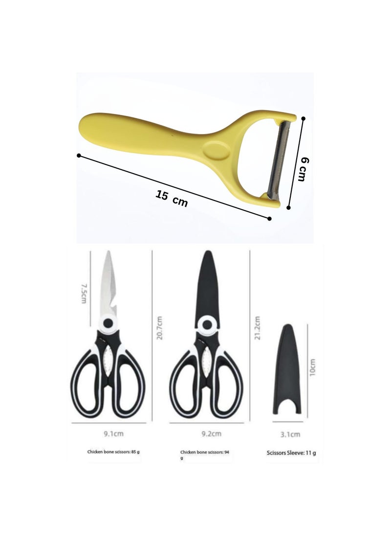 SHALVI Set of Multifunctional Kitchen ScissorScissorPeelerScissor for Kitchen Peeler for VegetablesPeelerVegetable Peeler