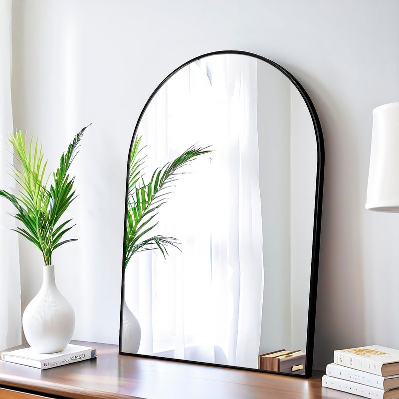 SCWFGZ 20x30 Arch Mirror Rectangle Wall Mounted Metal Frame Mirrors for Entryway Bedroom Bathroom Living Room 20 30 inch Gold Silver Black